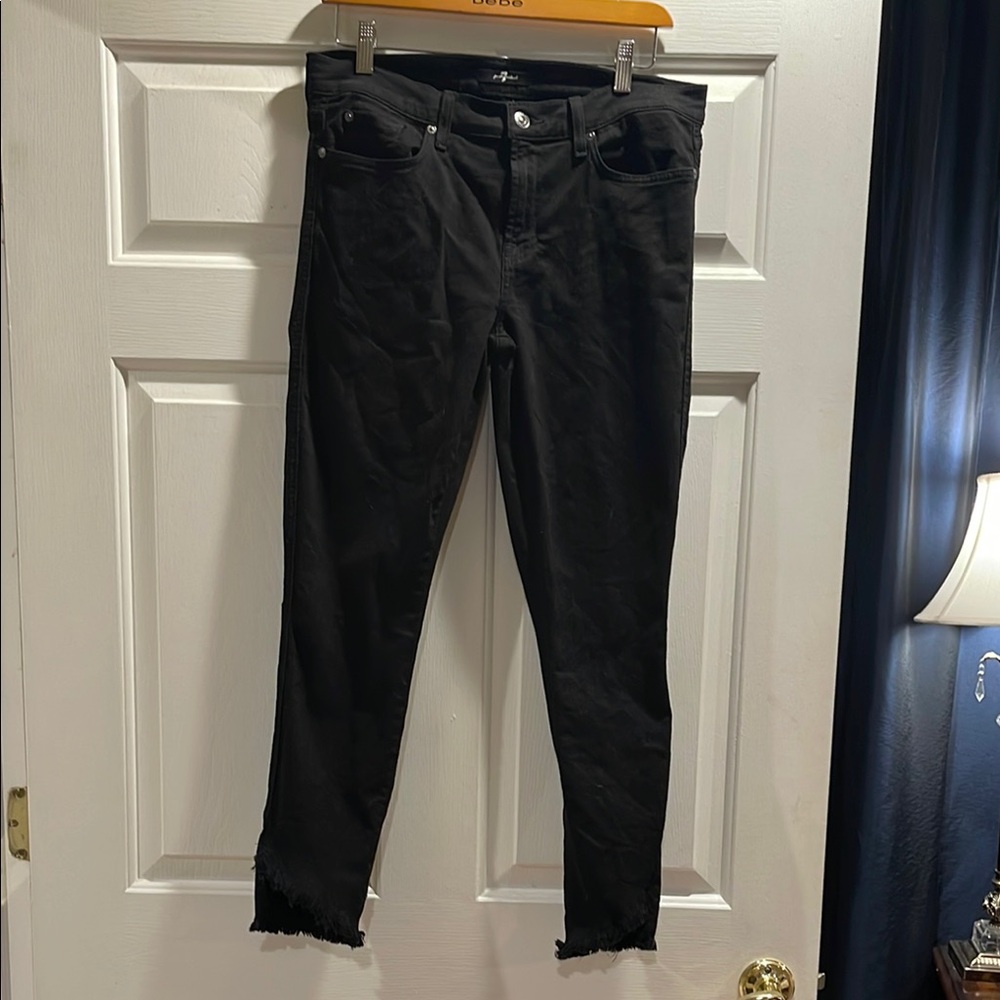7 For All Mankind Black Skinny Ankle Jeans with Frayed Hem NWOT